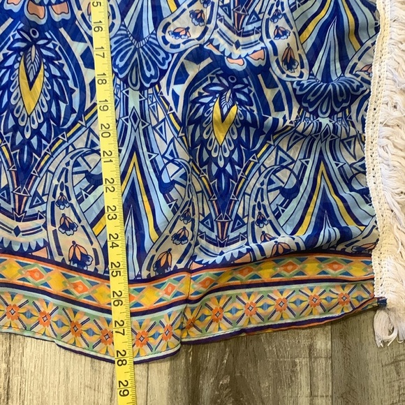 Candy Rose Fringe Hem Sheer Paisley Mosaic Boho Poncho Sheer Kimono - Picture 6 of 12